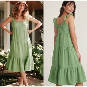 Marine Layer Flutter Sleeve Gauze Tiered Midi Length Green Sundress Women Size M